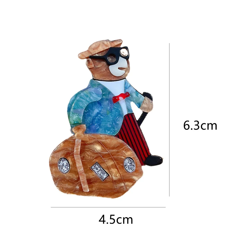 Retro Style Sunglasses Bear Travel Bear Pin Acetic Acid Sheet Acrylic Brooch Banquet Formal Coat and Suit Decoration Accessories