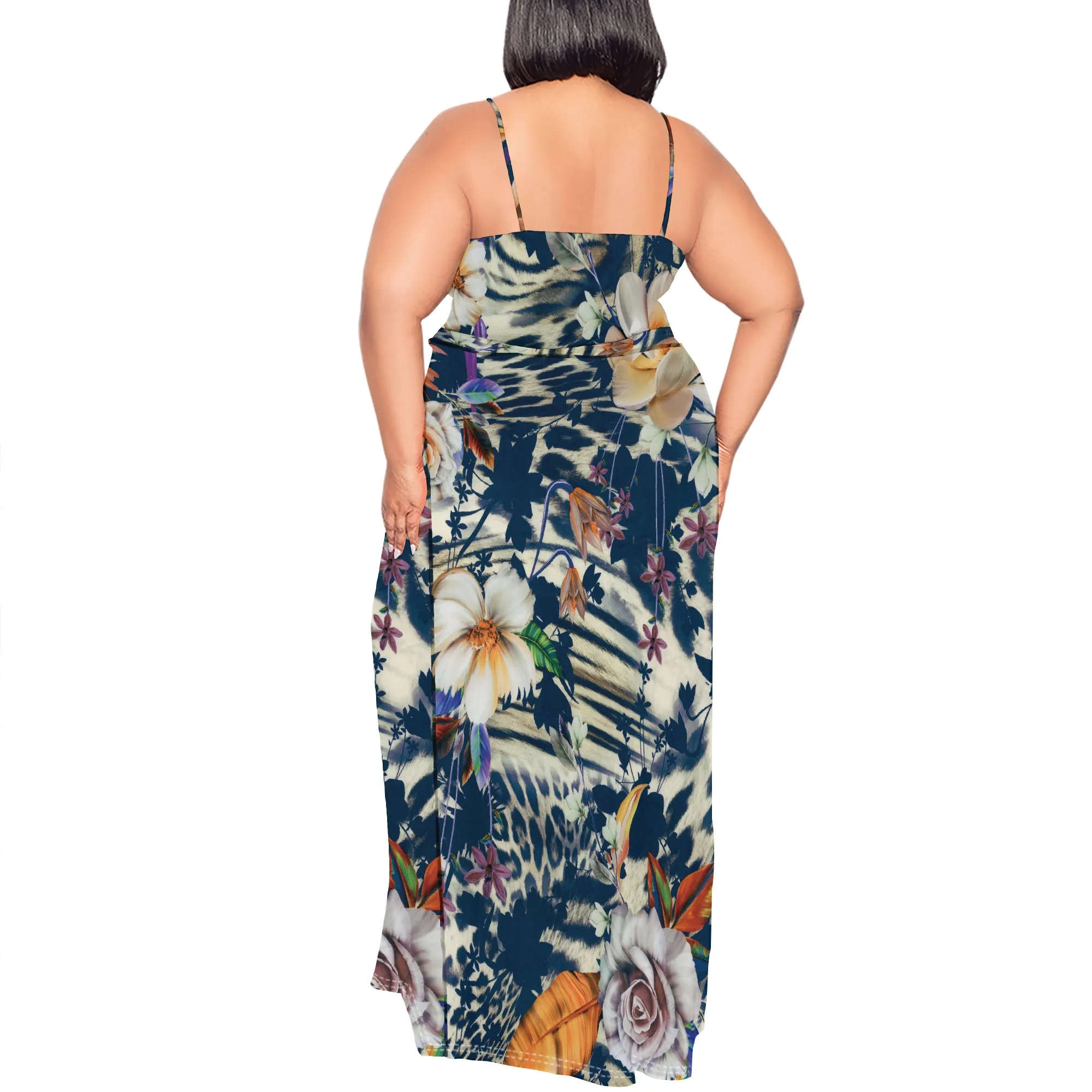 Plus Size Womens Sexy Casual Dresses for Curvy Women 3D Printed halterneck dress Short Sleeve Loose Maxi Dress