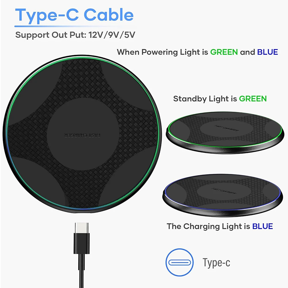 LED Fast Circular Wireless Charger Stand, For iPhone 17-11, 9, 8, XR, Samsung S26-S21, S10, S9, and AirPods 3/2/Pro. view 3