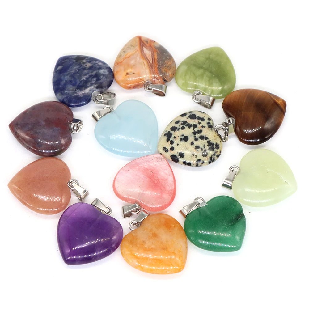 20mm Natural Stone Mix Heart Shape Charms Pendants For Jewelry Making Women Earring Necklace DIY Accessories 10pcs/Lot Wholesale