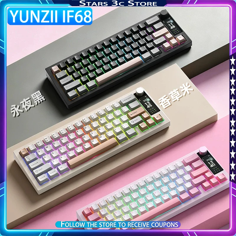 Yunzii IF68 Mechanical Keyboard Wireless Tri Mode with TFT Intelligent Color Screen Multi-function Knob Office Gaming Keyboard