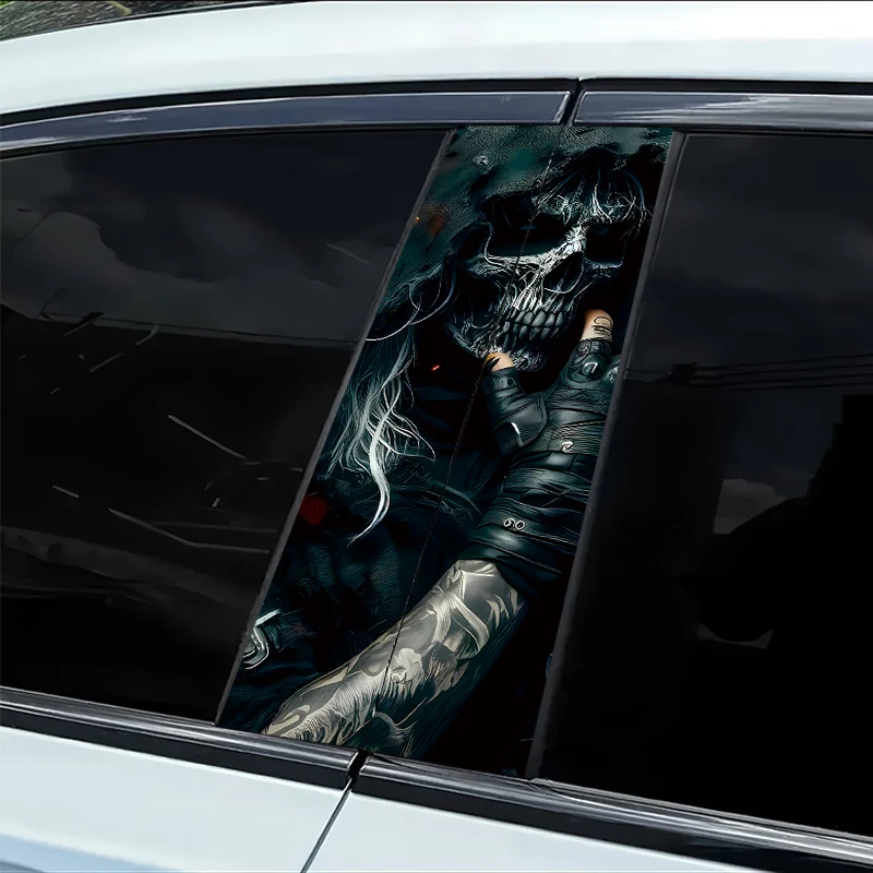 

2 pieces of car B-pillar stickers, skull head cover, long smooth material protective film, with scratch resistant performance