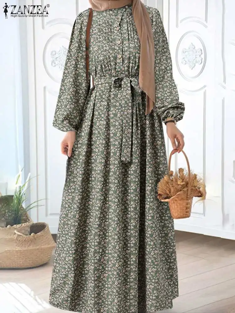 

ZANZEA Fashion Long Sleeve Printed Floral Vestidos Women Muslim Dress Bohemian Holiday Robe Dubai Turkey Abaya Kaftan IsIamic