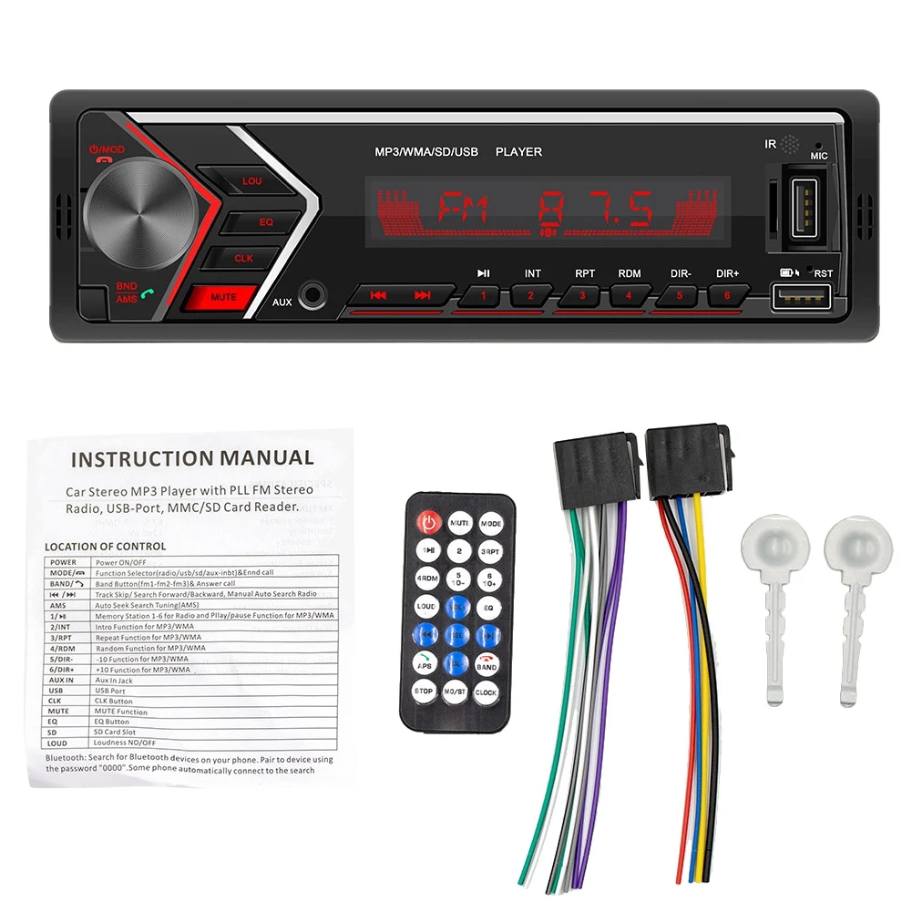 

12V 1Din Radio Car Bluetooth Autoradio Car Stereo Radio FM Aux Input Receiver TF USB Car Multimedia