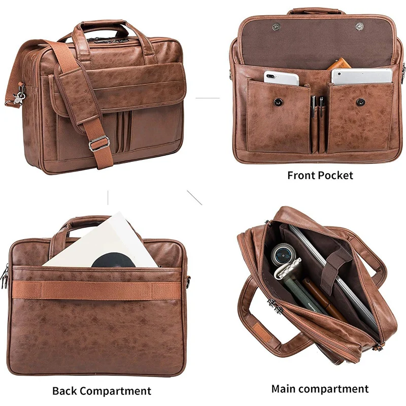 Men's Business Briefcase Multifunction 16 Inch Laptop Bag PU Retro Messenger Shoulder Pack Large Capacity Office Crossbody Bags