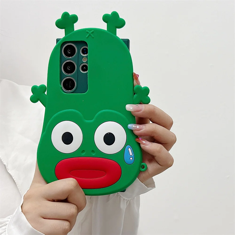 Weird Cute Flustered Sweat Frog Bead Chain Phone Case for S26 Ultra Soft Silicone Protect Cover for Samsung Galaxy S25 S23 A57