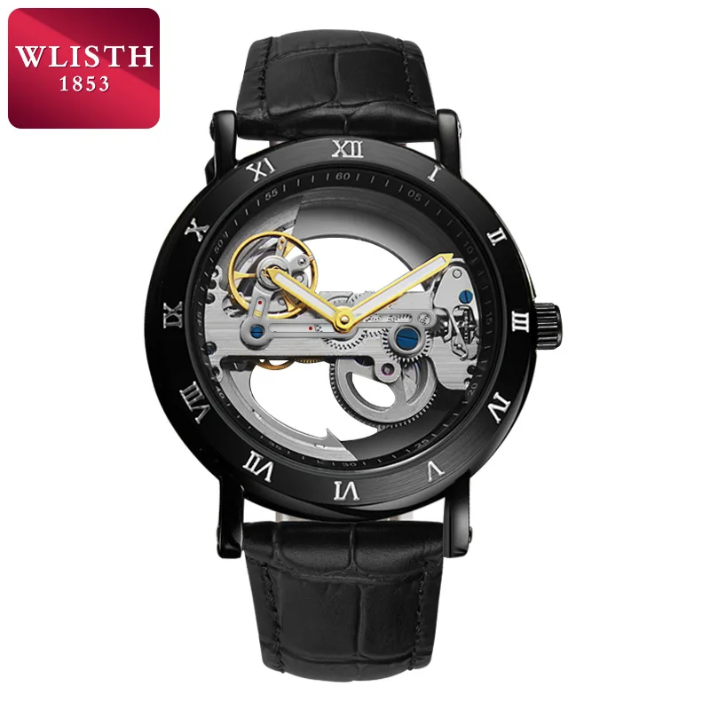 ساعة واليس الجديدة للرجال ميكانيكية، حزام مقاوم للماء، ساعة رائعة مجوفة، حزام مضيء، رجل إبداعي