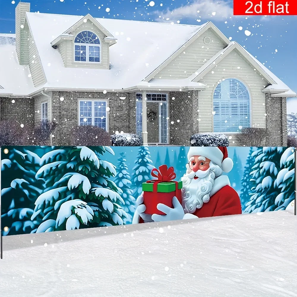 1pc 2D Flat Christmas Yard Banner, Pine Tree & Santa Claus Pattern, Indoor Outdoor Garden Porch Lawn Holiday Decor