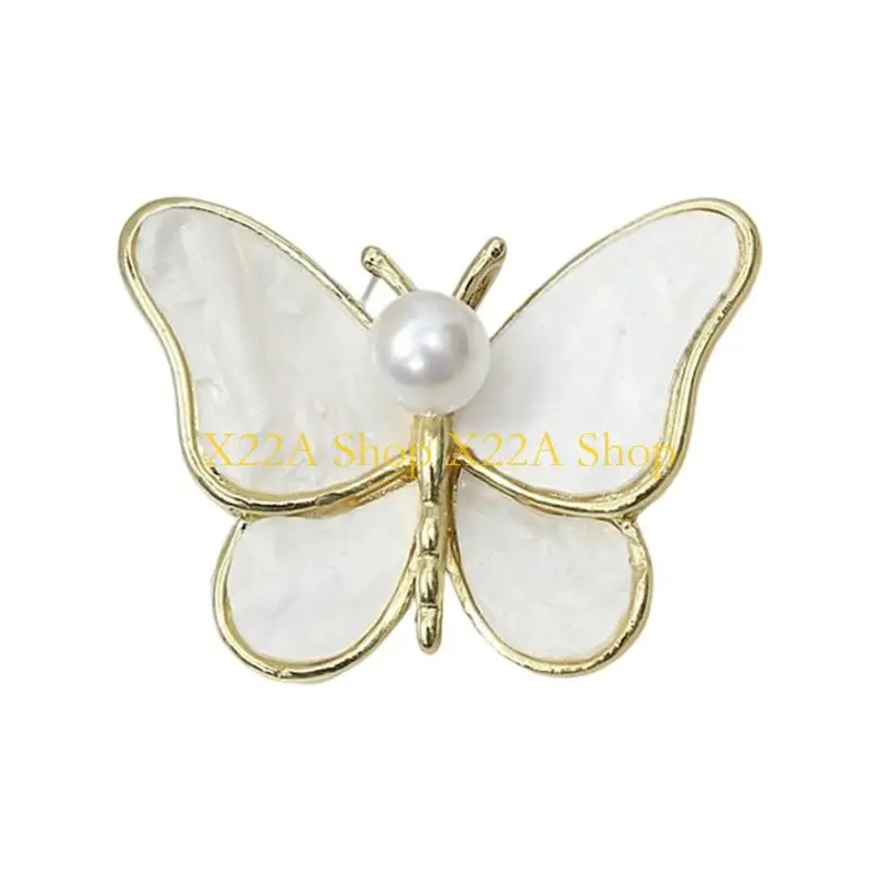 Unique Butterfly Jewelry Brooch Alloy Pearls Embellishment Secure Pin Daily Wear