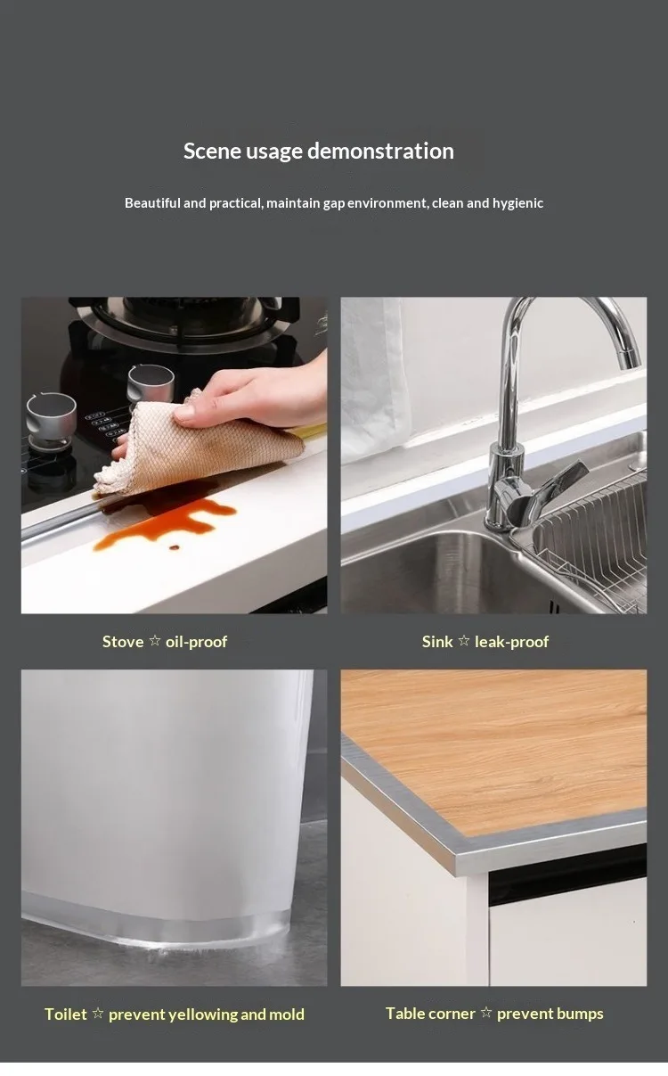 Aluminiumfolienband, 5–10 m, wasserdicht, ölbeständig, selbstklebend, für Küche, Herd, Spüle, Spaltabdichtungsstreifen, hitzebeständig, für Arbeitsplattenkanten – Detail 9