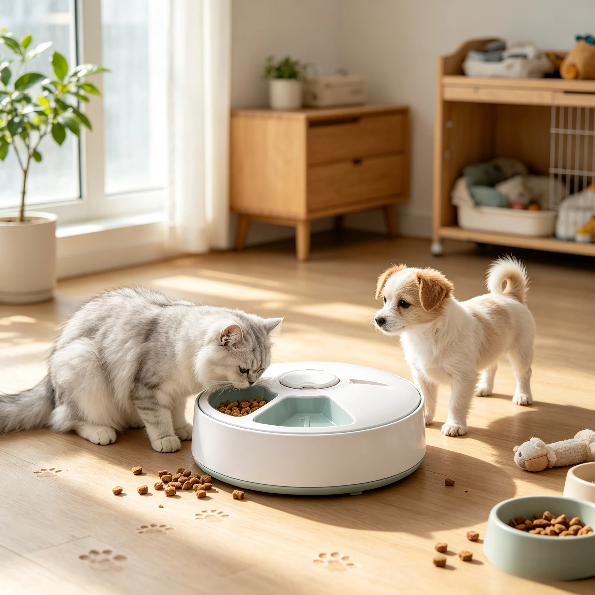 6 Meal Automatic Pet Feeder Digital Timer Portion Control Voice Recording Dry Wet Food Dispenser for Cats Dogs