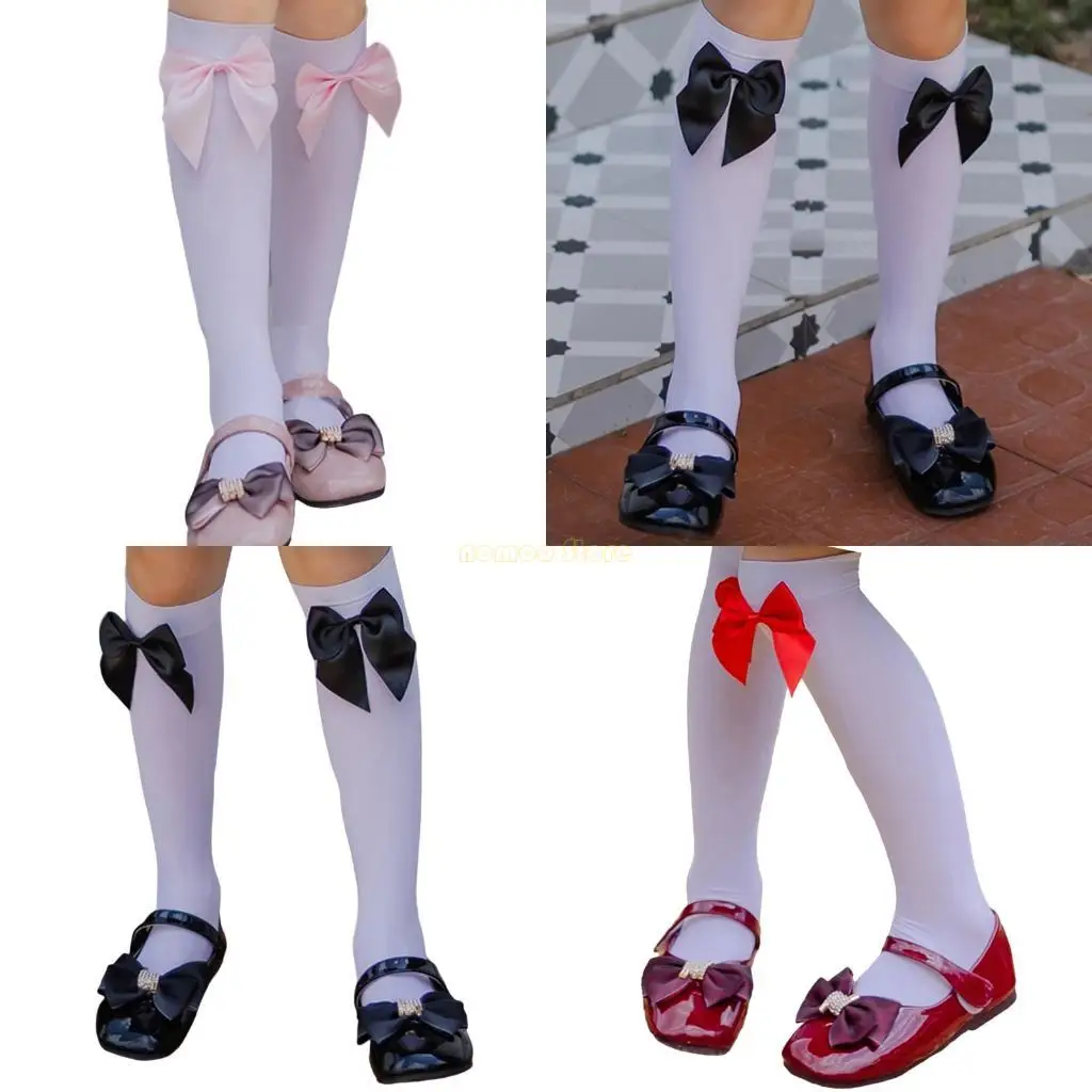 

31BF Bows Knee Highs Socks Sheer Silk Stockings Middle Tube Socks Summer Calf Socks
