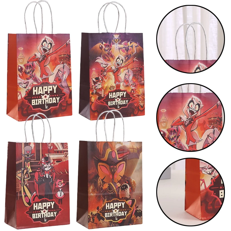 

Hazbin Hotel Cartoon Kraft Paper Bag Anime Portable Children Birthday Wedding Party Candy Baking Packaging Handbag with Handle