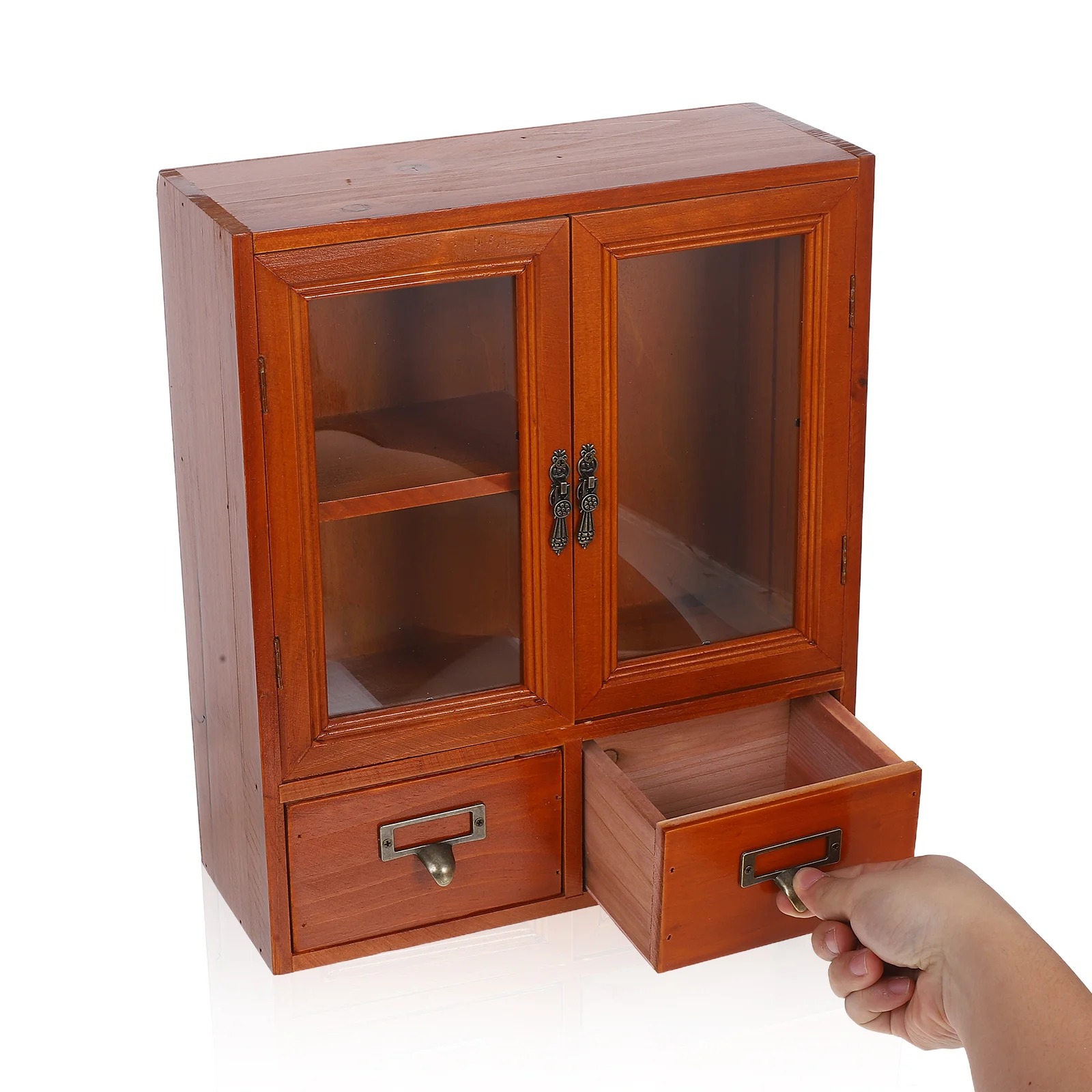 

1pc Vintage Style Wooden Wall Cabinet Storage Organizer Countertop Low Furniture House Decoration Display Cabinet Large Capacity