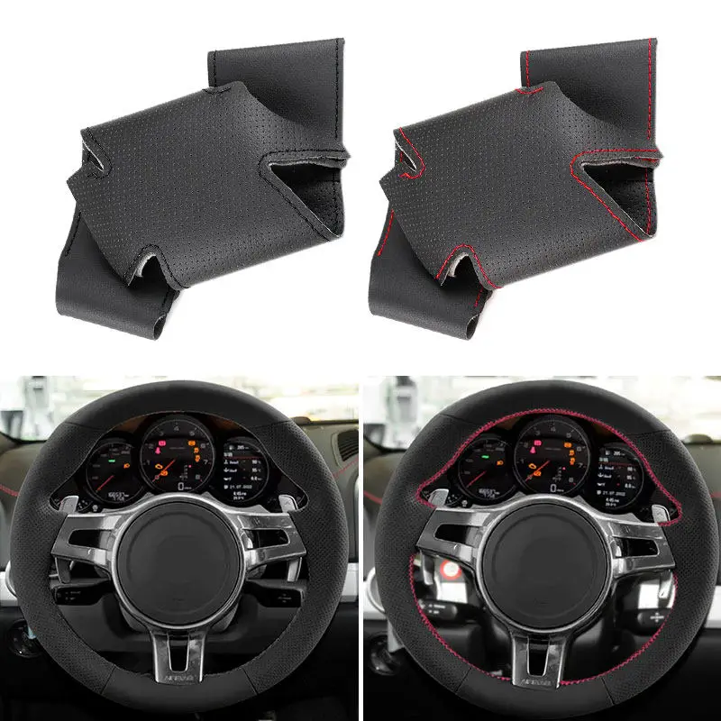 For Porsche 911 991 Cayenne Panamera Boxster Cayman 981 2010-2016 Hand Stitched Car Steering Wheel Cover Perforated Leather Trim