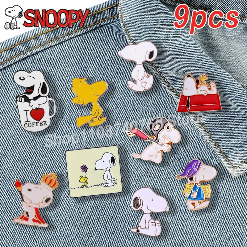 1set Snoopy Enamel Pins Anime Cute Metal Brooch Snoopy Dog Figure Backpack Pin Accessories for Women Man Jewelry Decoration Gift