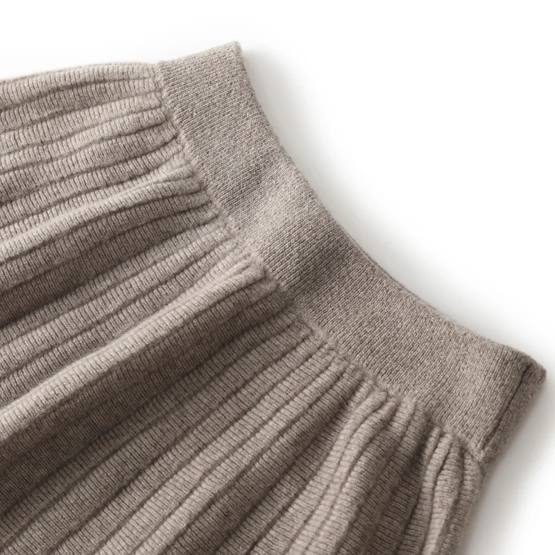 100% Merino Wool Long Thickened Pleated Knitwear Skirt Women's Autumn Winter Gentle Lady Preppy Chic Grace Style Wool Skirt