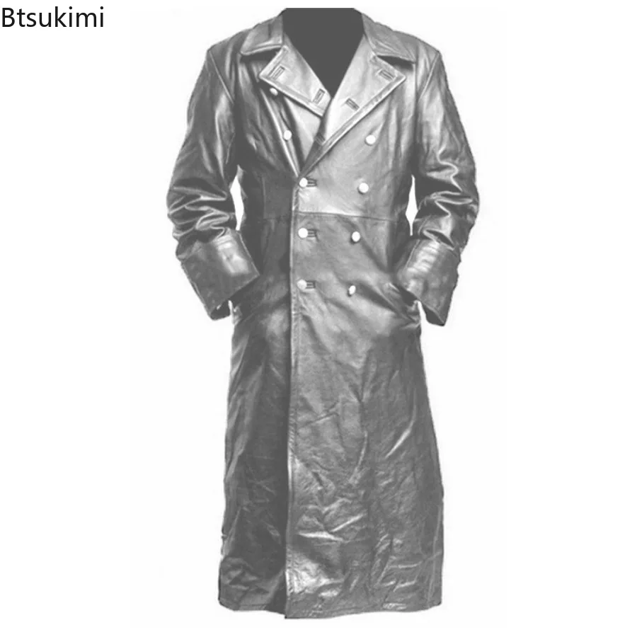 2024 New Arrival Men's Vintage Medieval Faux Leather Trench Coats Autumn Winter Fashion High Quality Jacket Cosplay Costume Male