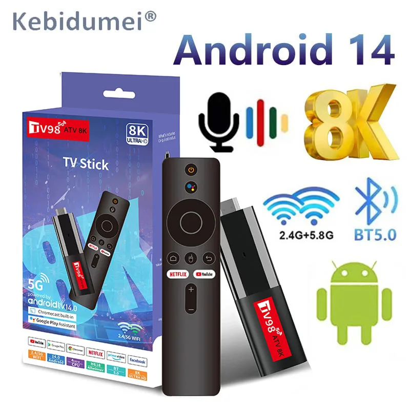 

TV Stick Android 14 Smart TV98 ATV Support 8K Video 4K BT5.0 WiFi6 Allwinner H618 Quad Core Cortex A53 Voice Remote Smart TV Box