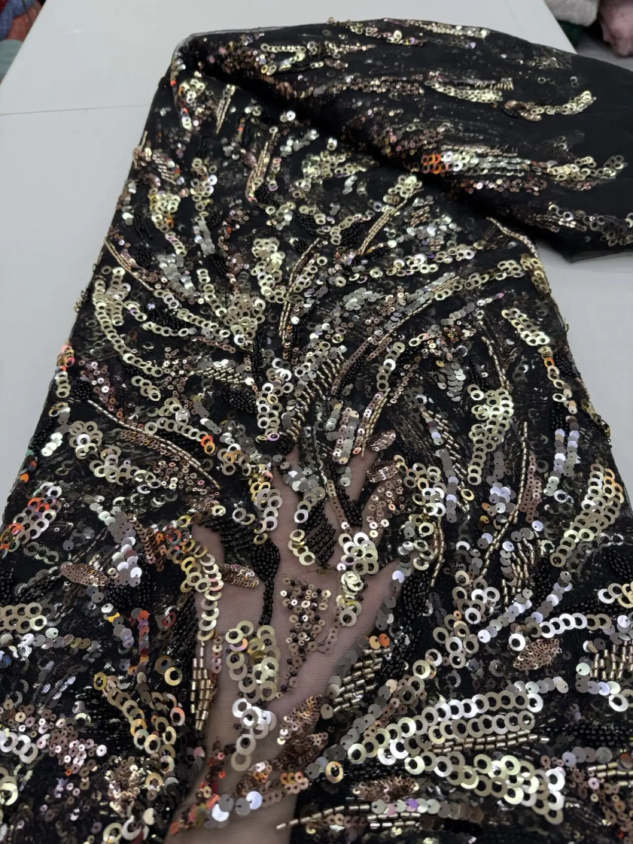 

2025 African Nigerian Tulle Lace Fabric Sequins Sewing Guipure Beads Stone Embroidery Dresses High Quality 5 Yards