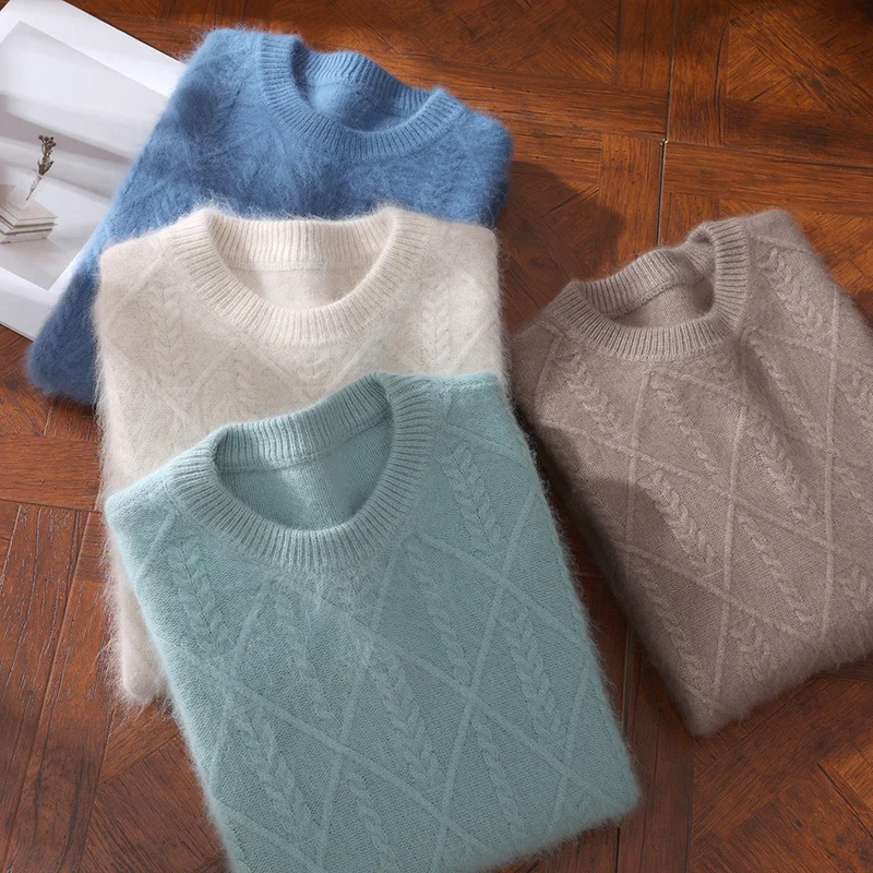 الرجال س الرقبة سميكة البلوز الخريف الشتاء الكلاسيكية الذكية عادية تويست سترة 100% المنك الكشمير تريكو الأعمال مريح القمم