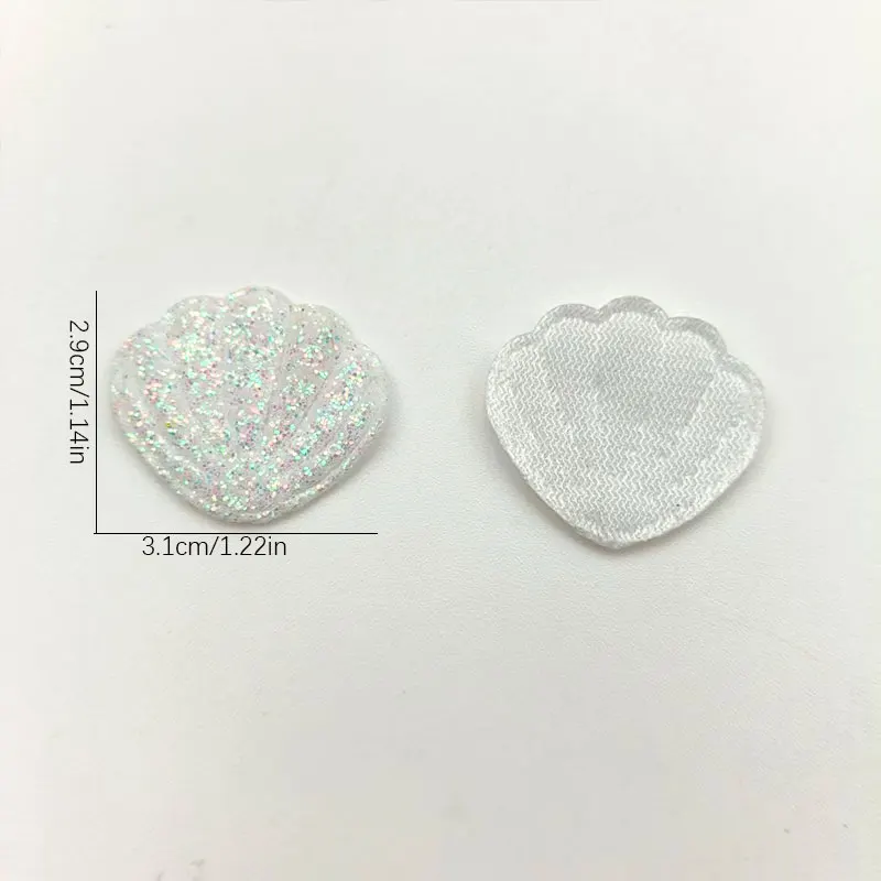 50 Stück weiße, gepolsterte Applikationen in Muschelform für DIY-Schuhe, Hüte, Taschen, Verpackungen, Dekorationen, Accessoires und Aufnäher. – Detail 4