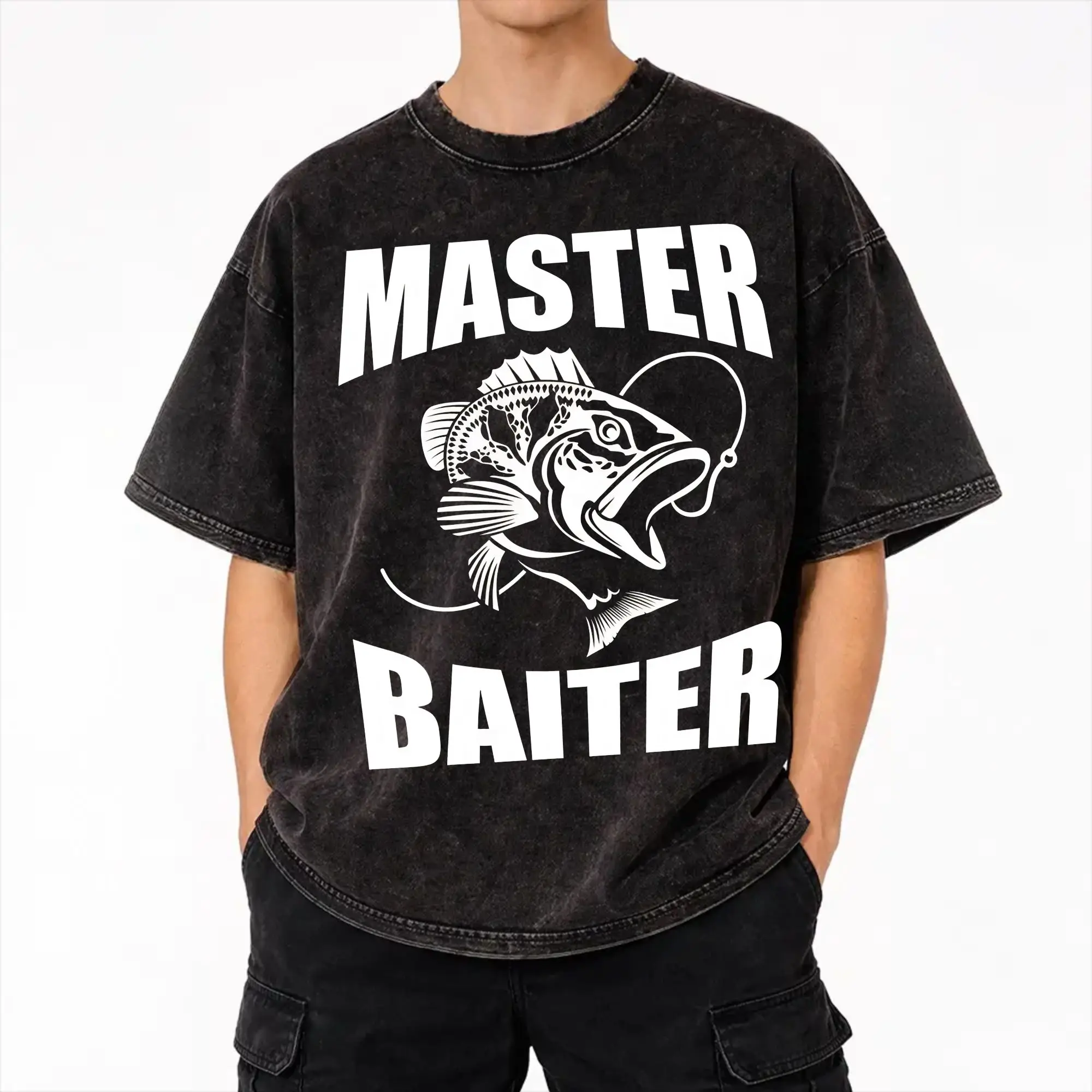 Master Baiter Funny Fishing  Washed T Shirts Streetwear Hip Hop Cool T-Shirt  Tee Shirt Men Women Short Sleeve Oversize