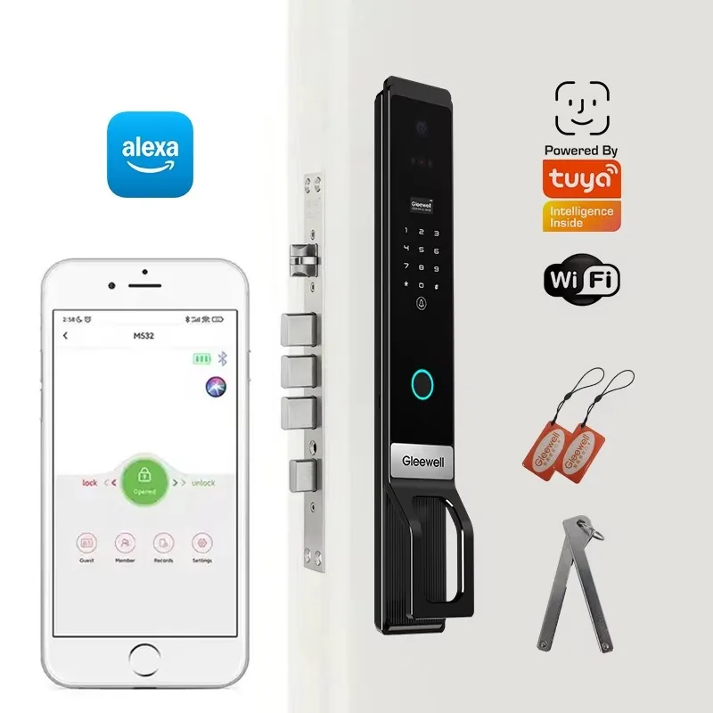 

Многофункциональный умный дверной замок с биометрическим сканером отпечатков пальцев Alexa, цифровой замок Tuya с распознаванием вен ладони