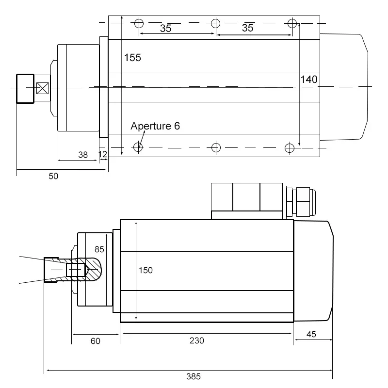 Motor de husillo cuadrado refrigerado por aire de alta frecuencia para máquina de grabado CNC para carpintería, 6,0 kW