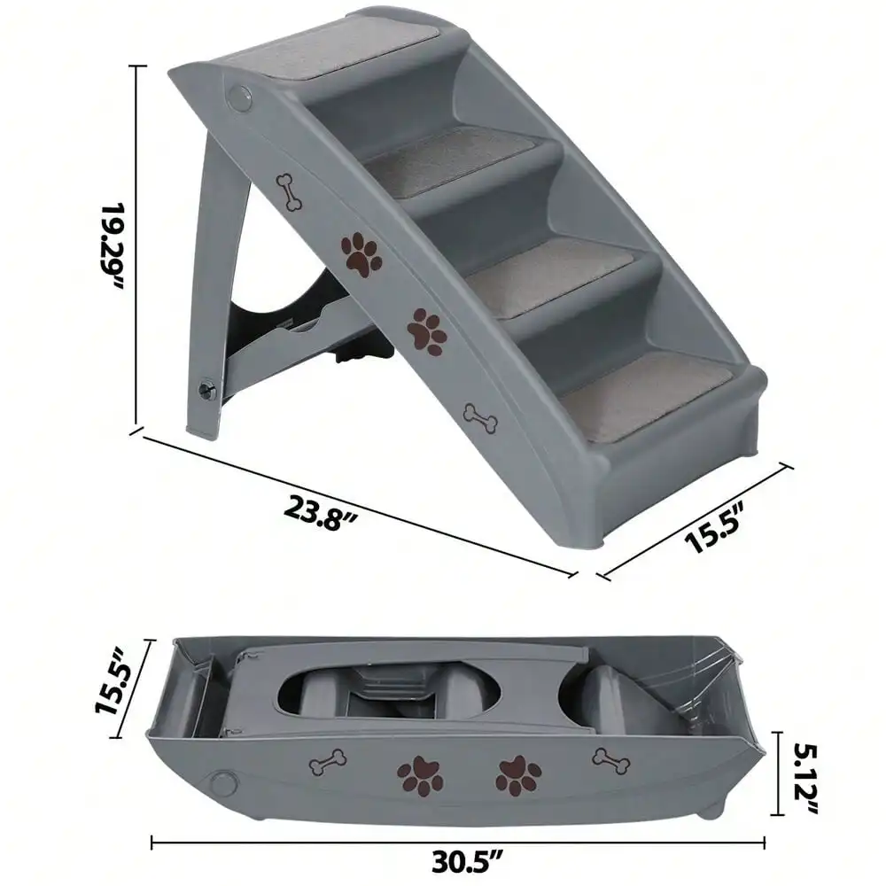 Dog Stairs Foldable 4 Steps Pet Dog Step for High Bed Indoor Outdoor Dark Grey