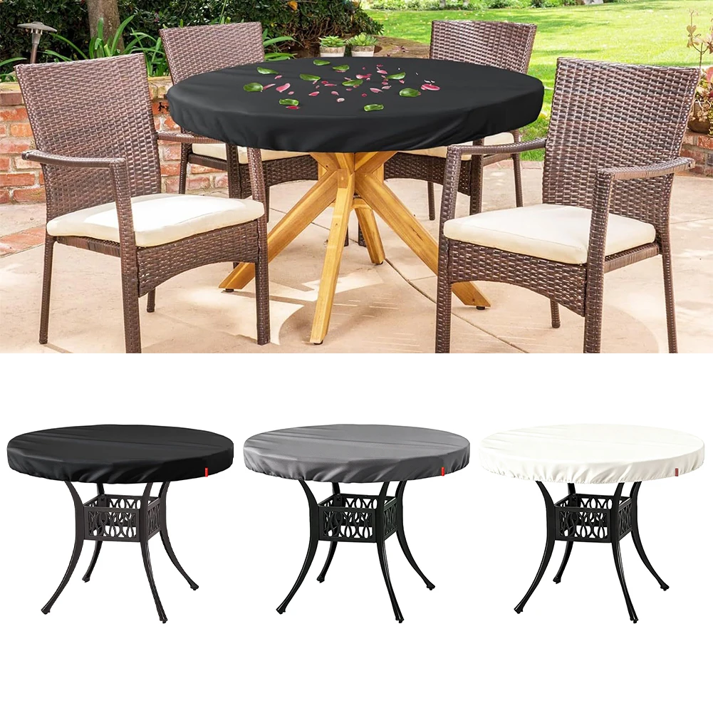 

Сверхмощный чехол для круглого стола на открытом воздухе с эластичным краем из устойчивой к разрыву ткани и завязками для надежной посадки и защиты от атмосферных воздействий