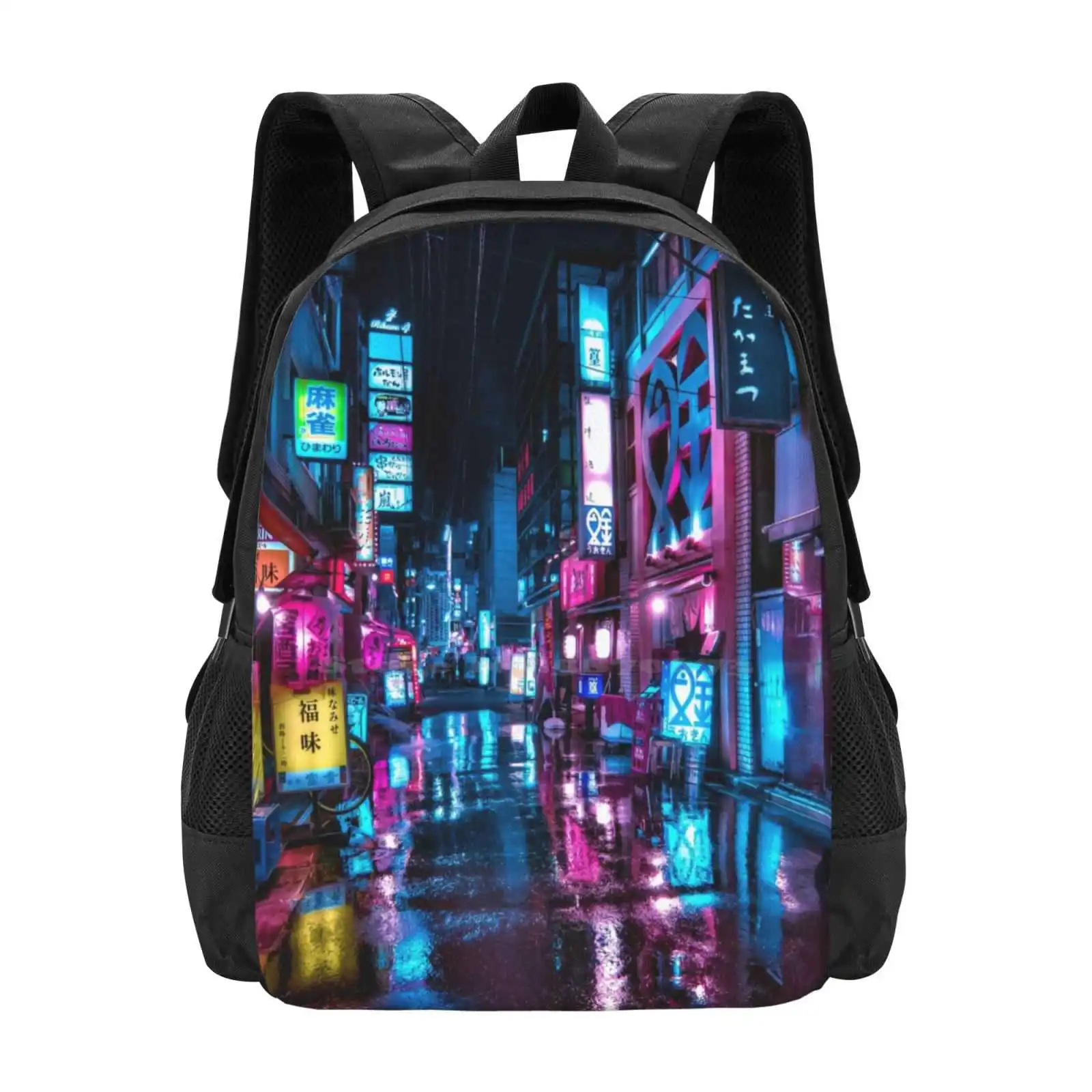 

Tokyo At Night - Shimbashi Pattern Design Laptop Travel School Bags Japan Urban Alley Trendy Future Enter The Void Moody Neon