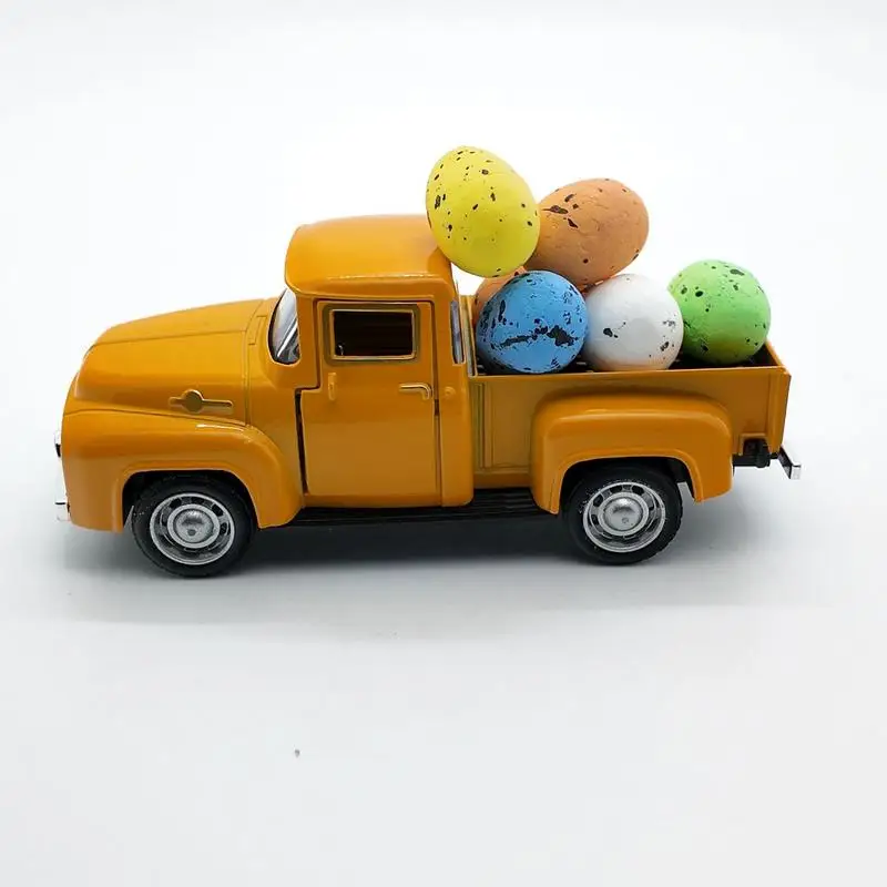 Modelo de vehículo de camión de Pascua, figura con huevos, modelo de camión Vintage para Pascua, vacaciones de primavera, cocina casera, bandeja escalonada de mesa