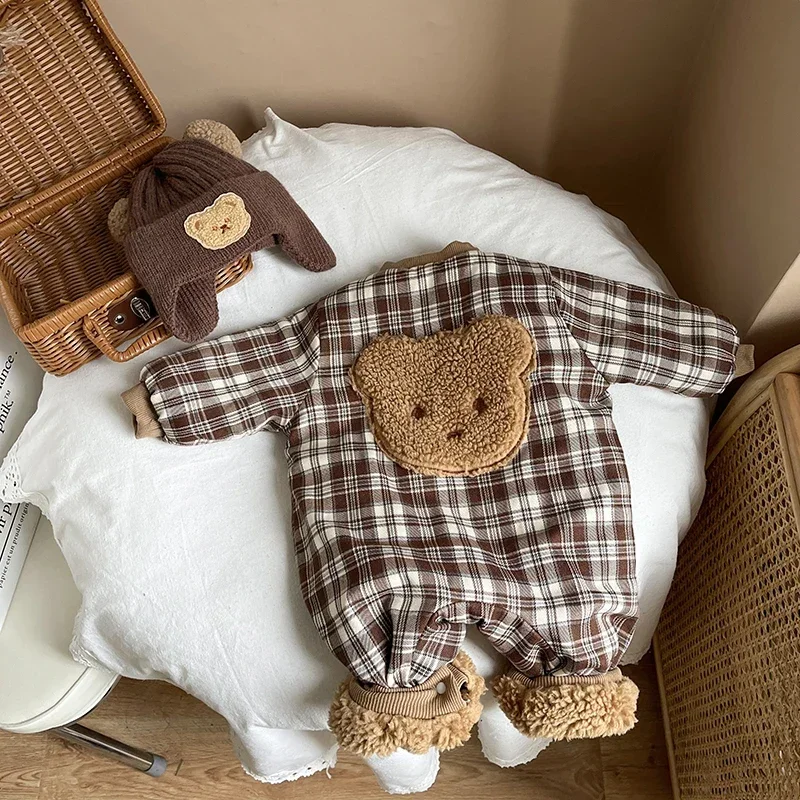 

Winter Newborn Baby Boys And Girls Wear Thick Cotton Clothes On Both Sides Children's Casual Foreign Style Bear Clothes