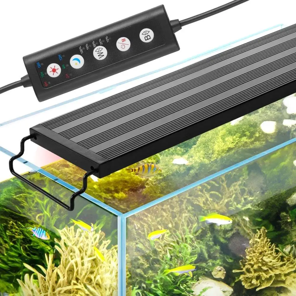 

14W Full Spectrum Aquarium Light 5 Levels Adjustable Brightness Adjustable Timer Power Off Memory ABS Shell Extendable Brackets