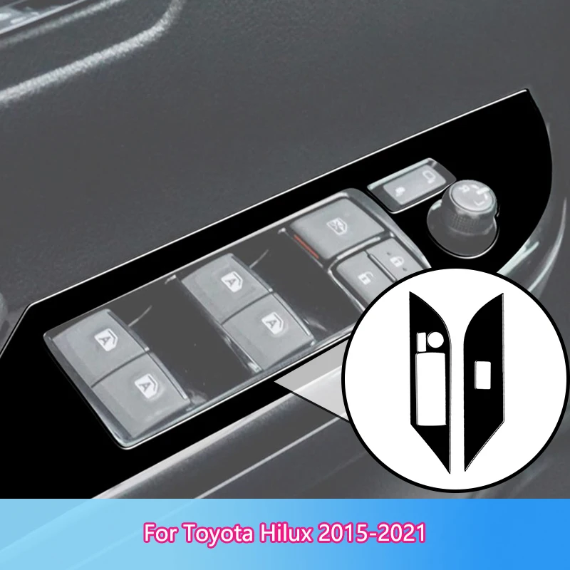 

Driver's Door Control Switch Inner Frame Plus Passenger Side Brand New ABS Gloss Black Stickers For Toyota Hilux 2015-2021