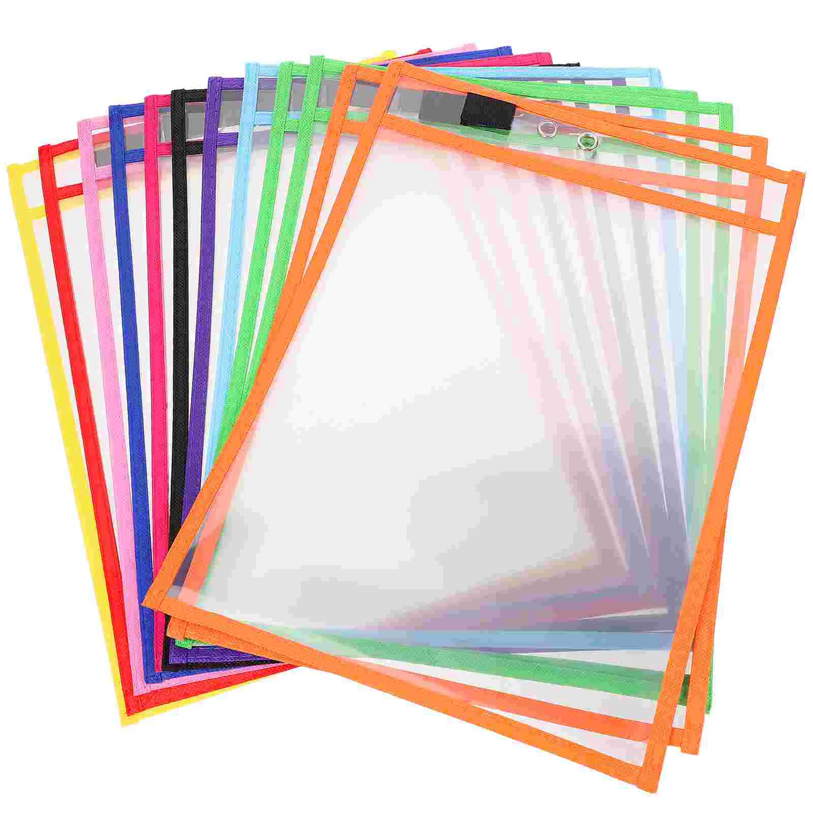 12pcs Reusable Dry Erase Pockets Assorted Colors Stationery Supplies for Office School with Pen Case (Random Color)