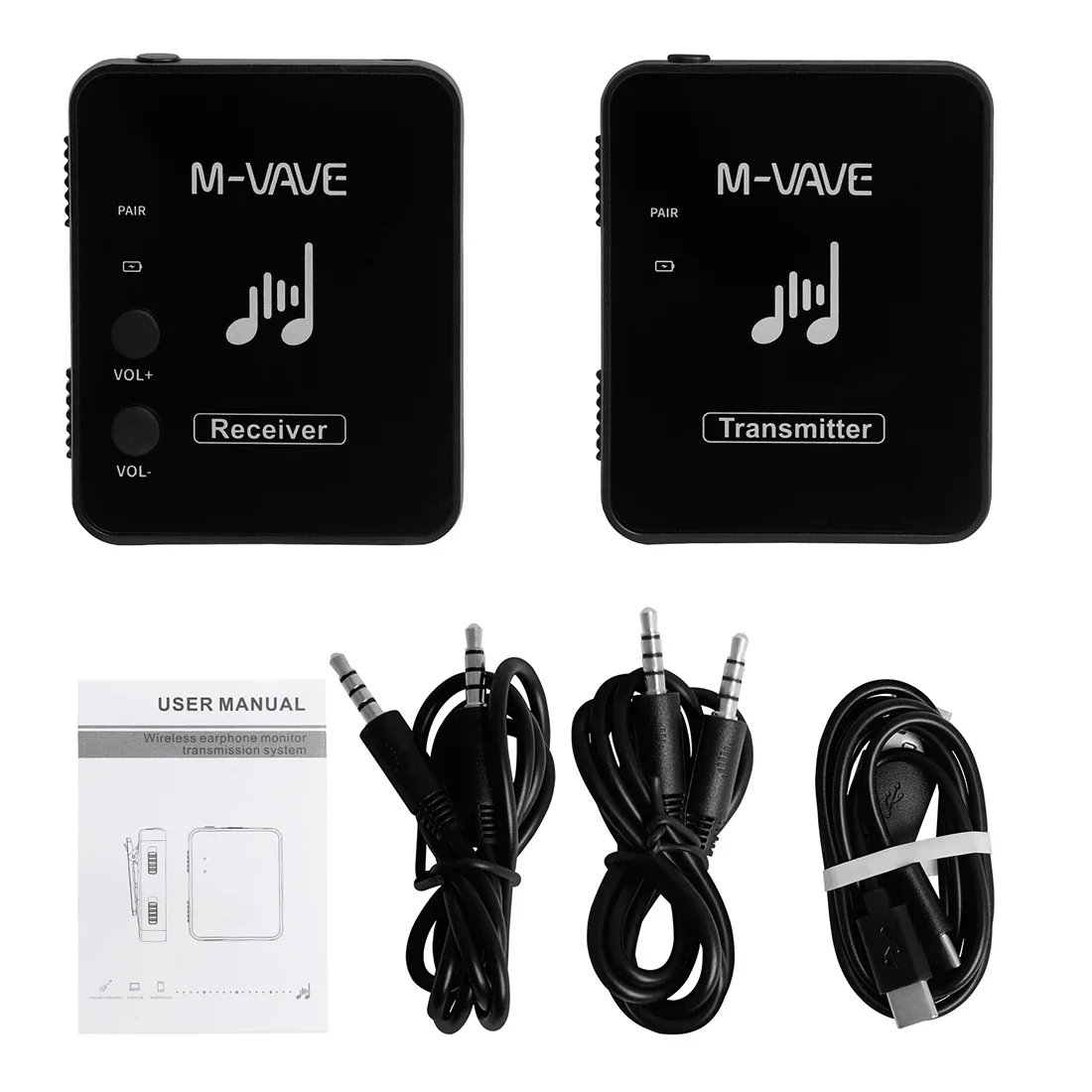 

M-VAVE 2.4GHz Wireless Earphone Monitor Transmission System Support Mono/Stereo USB Rechargeable Transmitter & Receiver