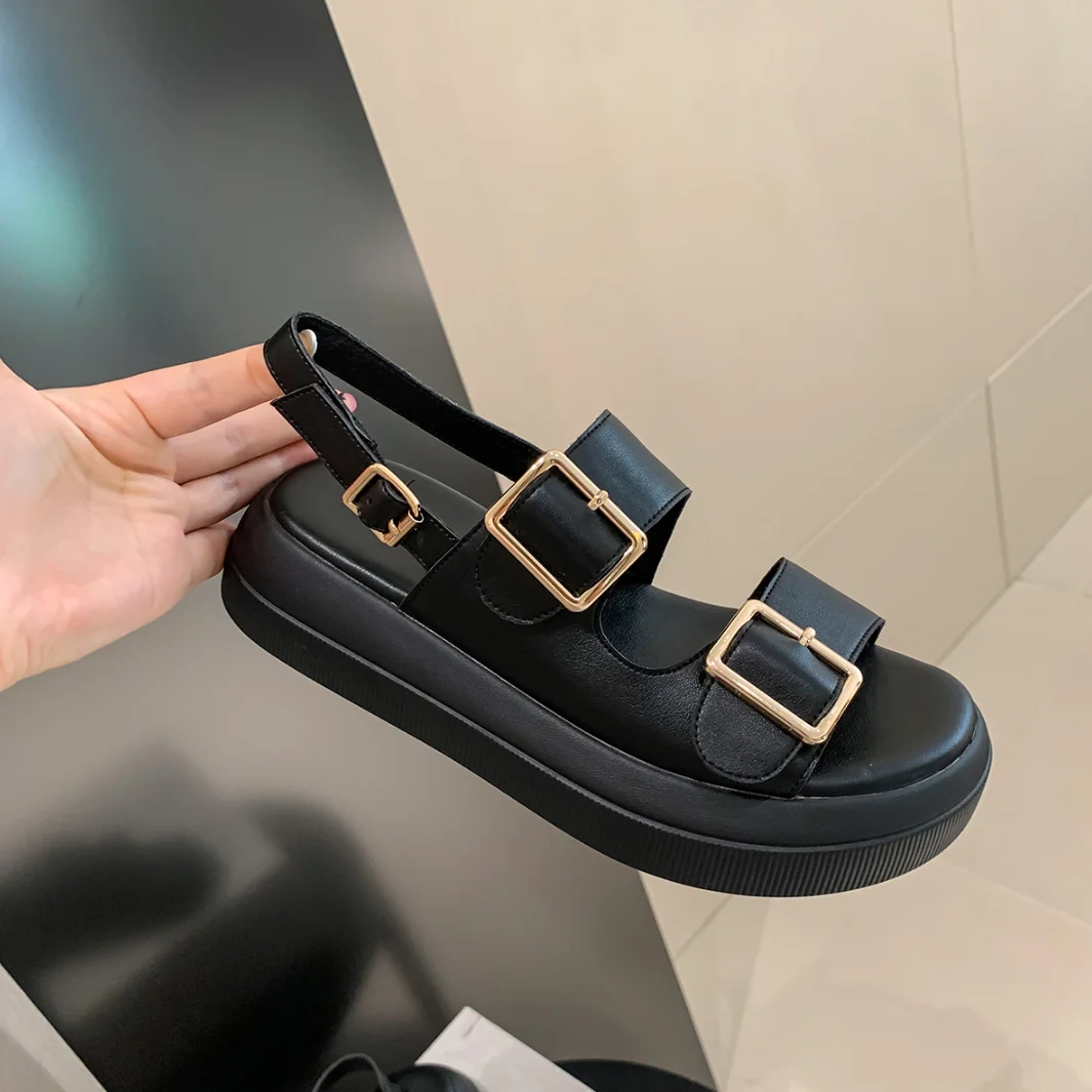 2023 Brand Rhinestone Shoes Ladies High Heels Platform Sandals Double Buckle Band Sandals Woman Muffins Crystal FlipFlops Mujer