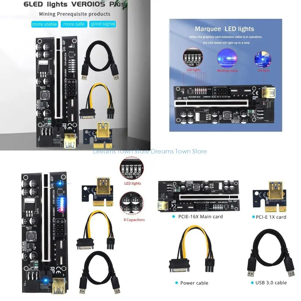 HX6A PCIE Ver010s Graphics Card Extension Adapter to X16 Adapter Card 010S 8 Capacitors With 6 LED Lights Marquee