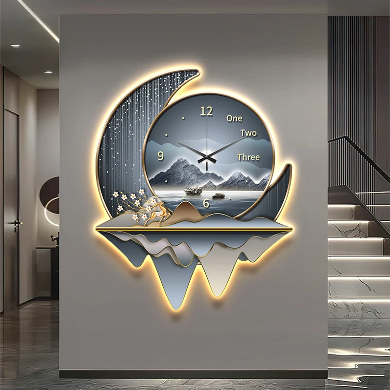 Luxury Light Creative Clock Wall Lamps Kitchen Table Decoration Painting Living Room Silent Background Lustre Home Mural Lights