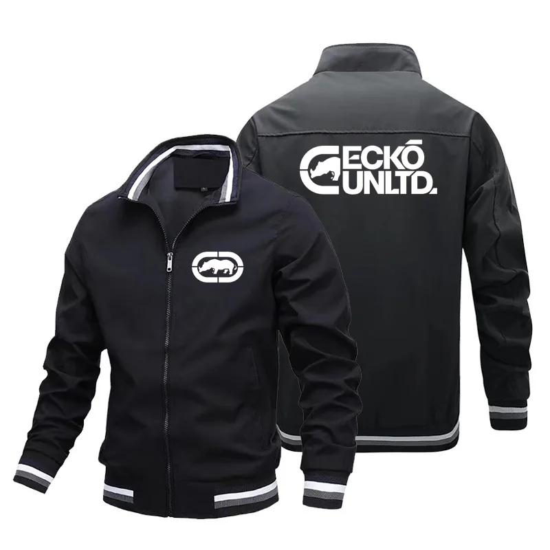 Spring Autumn Men Casual Jacket Ecko Unltd Rhino Print Stand Collar Zip Up Windproof Coat Street Fashion Bomber Outerwear