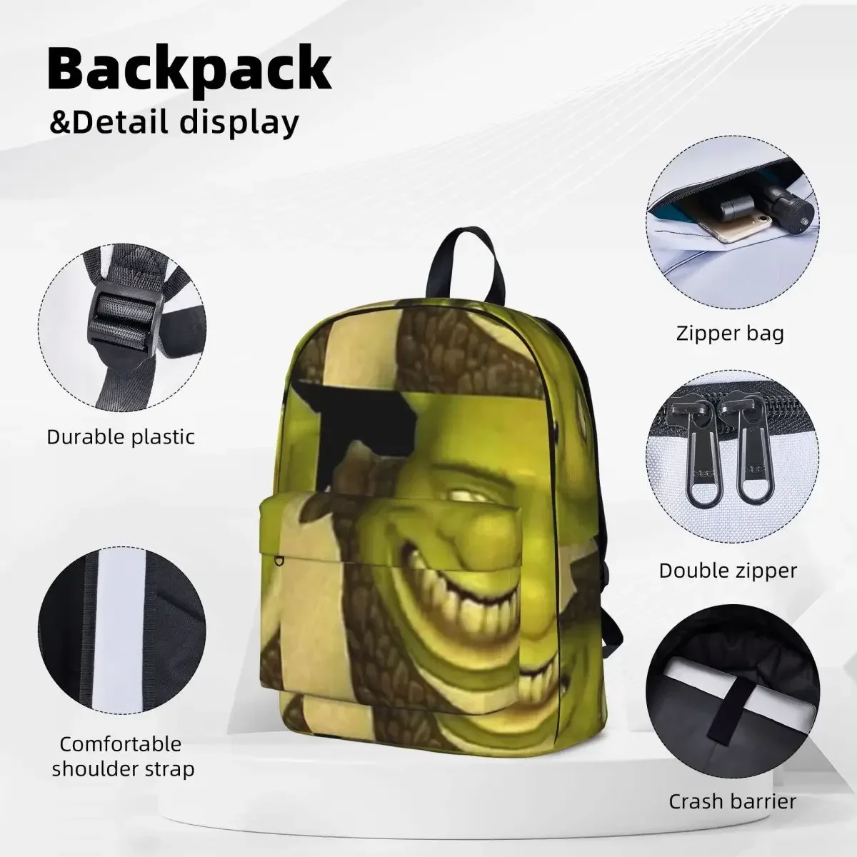 Shrek Meme Woman Backpacks Boys Girls Bookbag Casual Students School Bags Portability Travel Rucksack Shoulder Bag