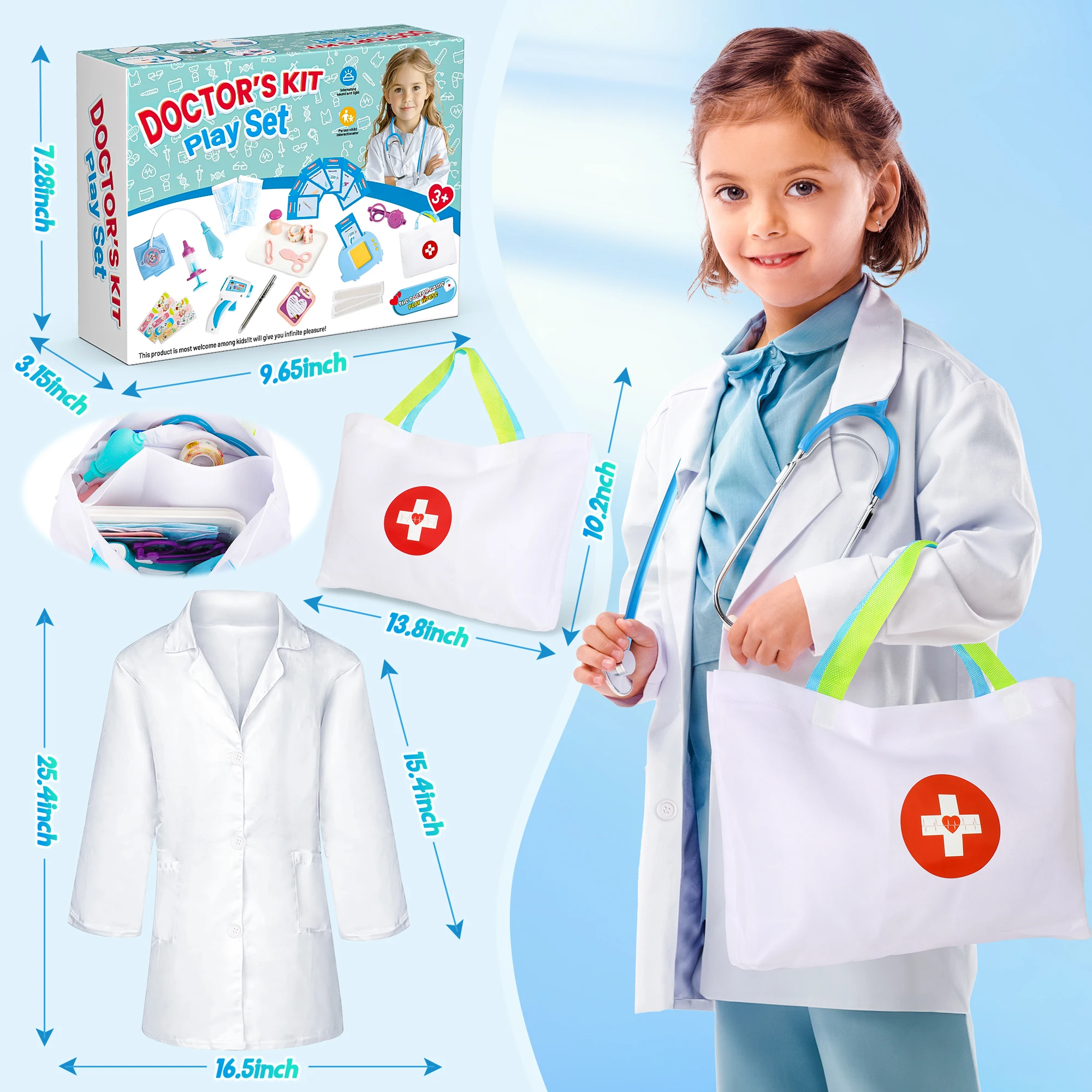 Kit de médecin pour enfants, 40 pièces, ensembles de jeu de médecin avec sac médical, jeu de rôle amusant, cadeau d'anniversaire pour garçons et filles de plus de 3 ans