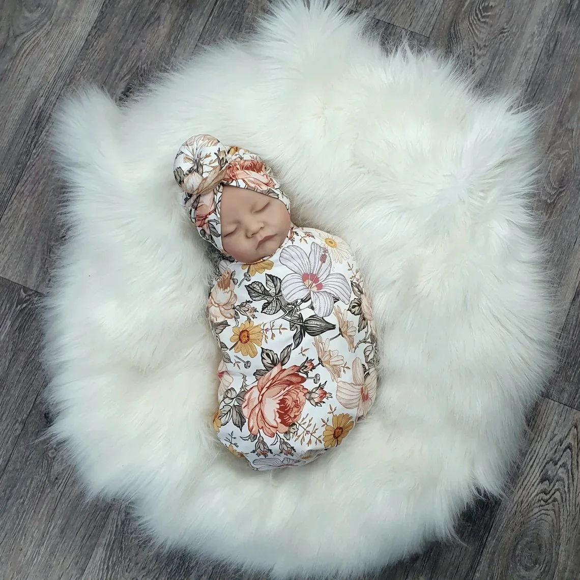 Baby Geboren Bettwäsche Decken Blume Druck Baby Decke Neue Geboren Musselin Swaddle Mädchen Hut Stirnband Infant Empfang Decke