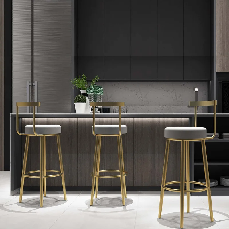 #Metal Gold Stool Chair Bar Kitchen Counter Chair Velvet Bar Stools Nordic Minimalist Iron Bar Chair