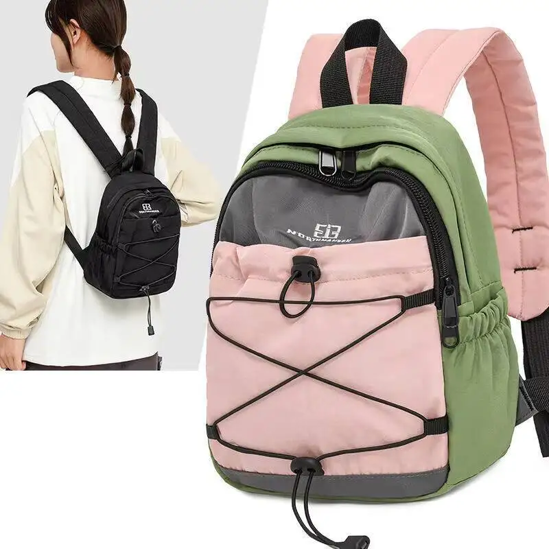 Unisex Block Cross Drawstring Canvas Lightweight Small Rucksack for School Commute Casual Outdoor Fashion Trendy Shoulder Bag