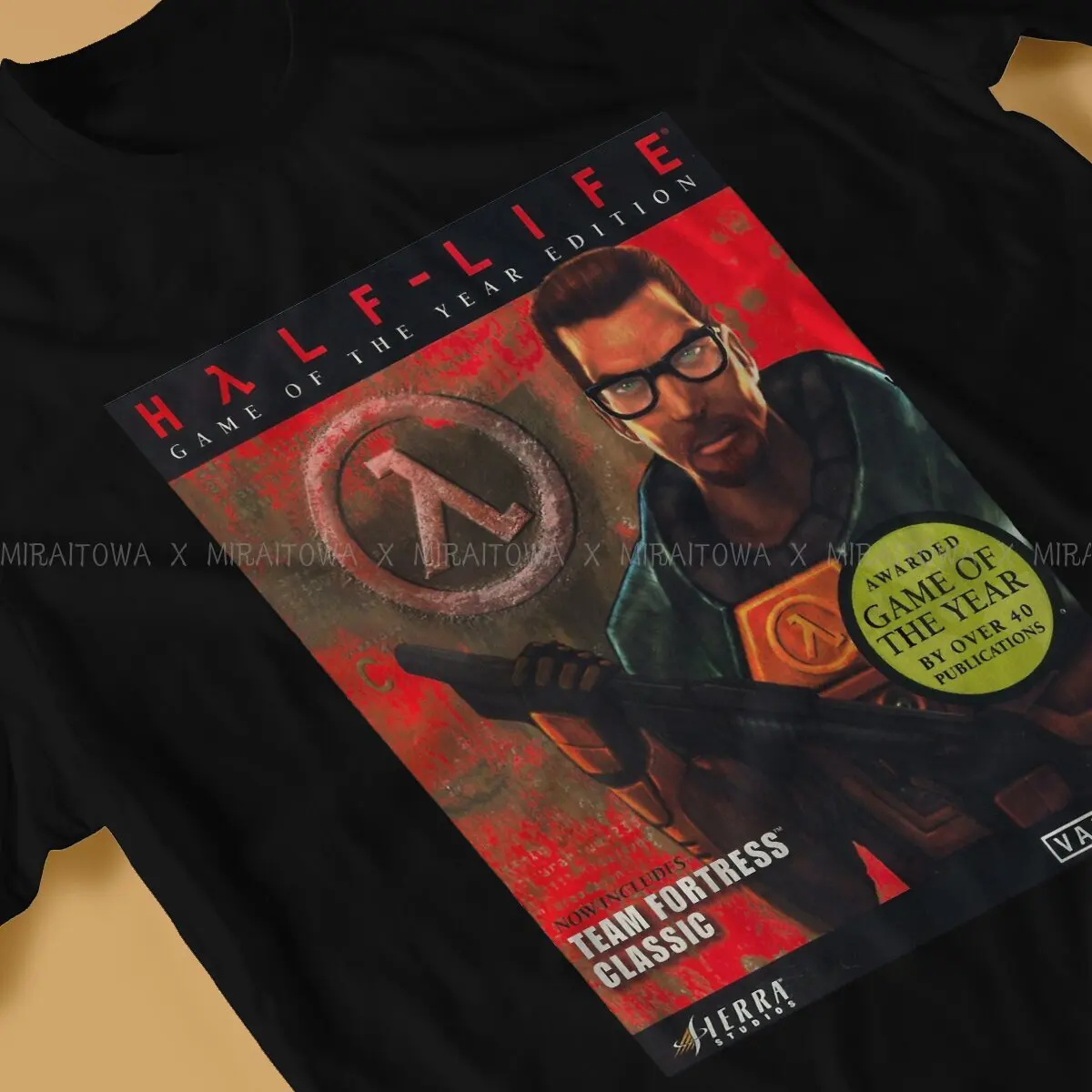 Half Life Game Sierra Box Art T Shirt Vintage Grunge Men\'s Tshirt Oversized O-Neck  Men Clothing