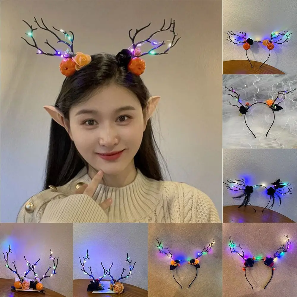 

Cute Elk Ears Halloween Glowing Antler Hair Hoop Pumpkin Ghost Fairy Deer Ear Headband Skull Headband Kids Head Wear light Toy