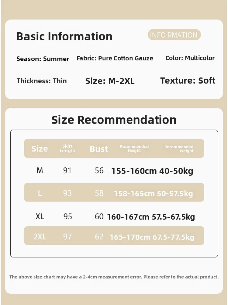 Summer Thin Cotton Nightgown Women's Sweet Style Floral Print Pure Cotton Gauze Short Size Sleep Dress Can Be Worn outside - Image 5